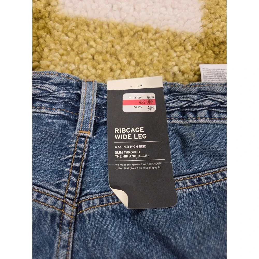 Levis Ribcage Wide Leg Braided Waist Jeans Medium Wash 28x32 001US0000 NEW